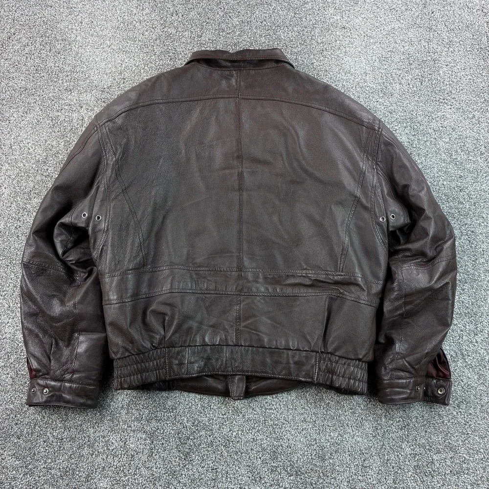 Vintage Weekends Bomber Jacket Mens XL Brown Leather Multi Pocket Utility Flight